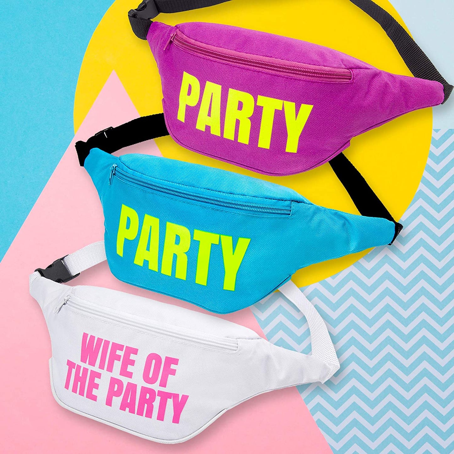 Bachelorette 80S Fanny Pack Set | 1 “Wife of the Party” Fanny Pack and Party Fanny Packs | Bachelorette Party Favors (12 Pack)