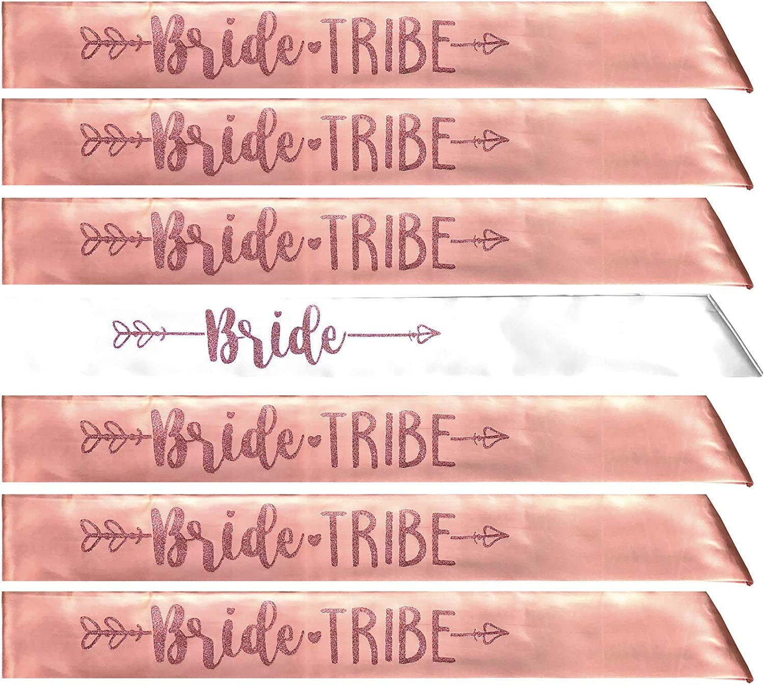 Bride Tribe 7Pc or 10Pc Satin Sash Set - Sophisticated & Fun Party Favors for Bachelorette Party, Bridal Shower & Wedding Party (Rose Gold, 7Pc Set)