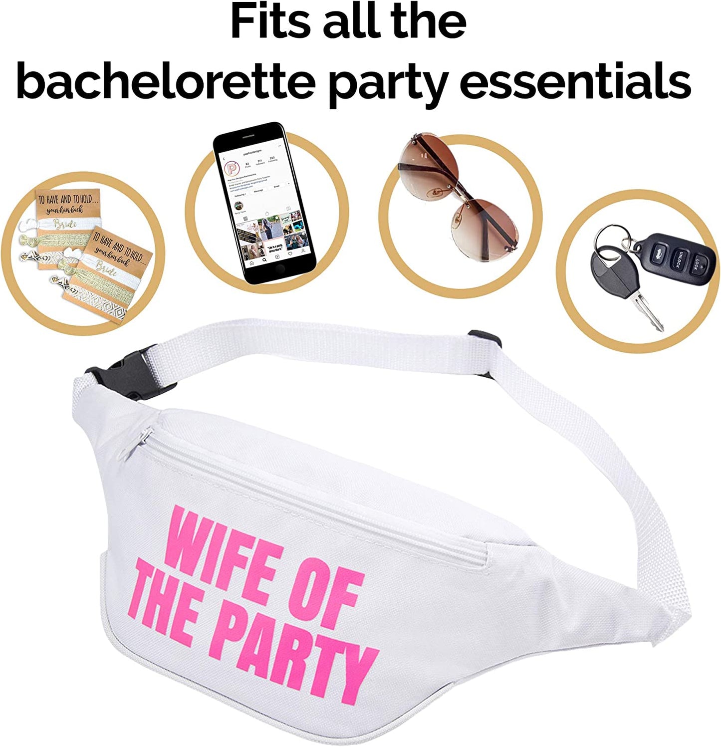 Bachelorette 80S Fanny Pack Set | 1 “Wife of the Party” Fanny Pack and Party Fanny Packs | Bachelorette Party Favors (12 Pack)