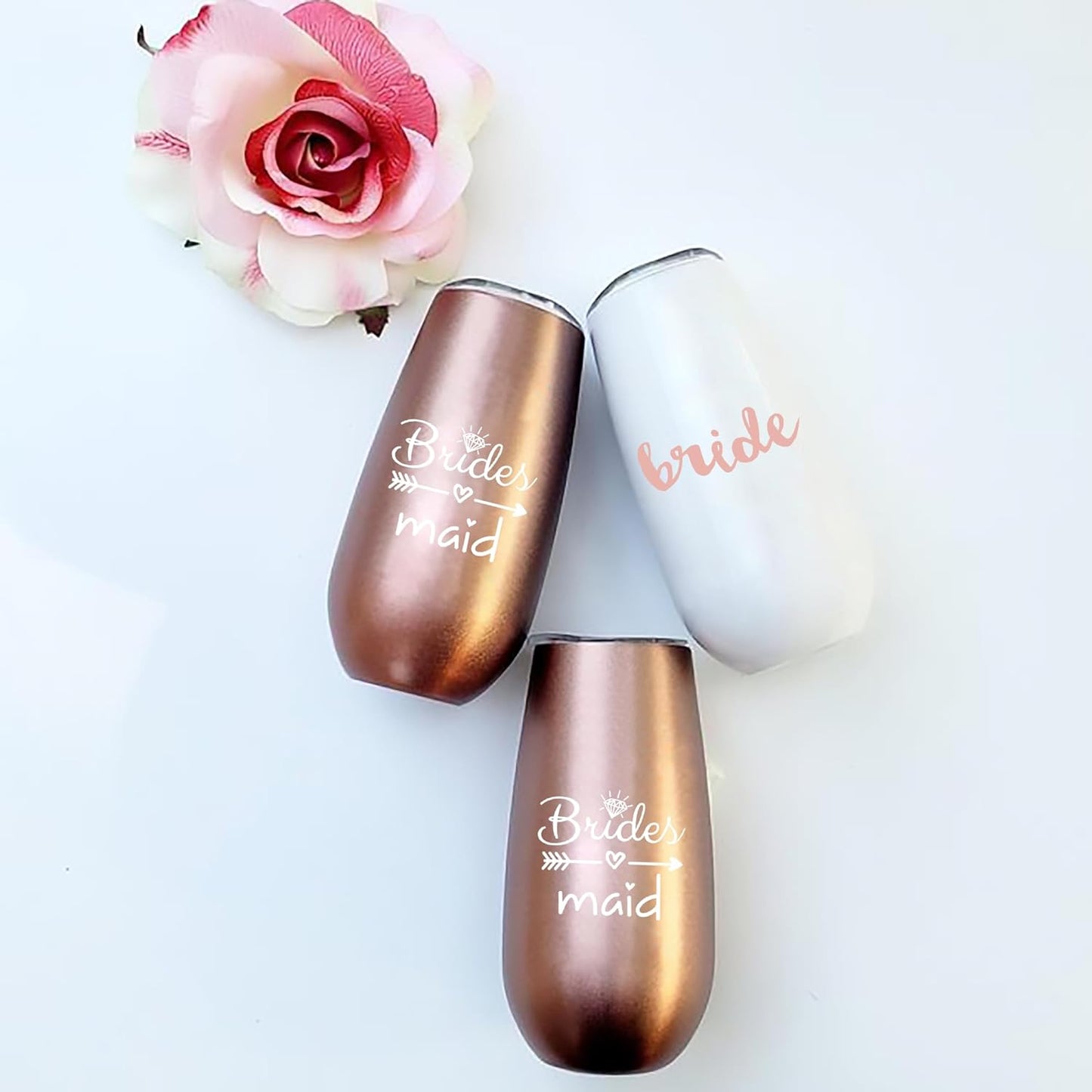 Bride to Be Champagne Flute | 6 Oz Bridesmaid Stainless Steel Wine Tumblers | Bridal Shower Gift, Bridesmaid Proposal Box, Bride Tribe Bachelorette Party Supplies | Bridal Party Cups & Bridesmaid Cups