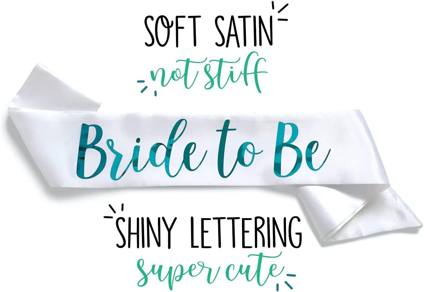 Bride to Be 3Pc Sash Set - Sophisticated & Fun Party Favor for Bachelorette Party, Bridal Shower & Wedding Party (3Pc Set, White & Teal (Font #2))