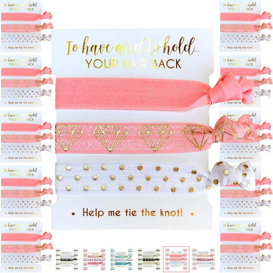 10-Pack of Hair Tie Cards - Bachelorette Party and Wedding Shower Proposal Favors for Bridesmaids, Team Bride, Bride Tribe (Pink White & Gold)