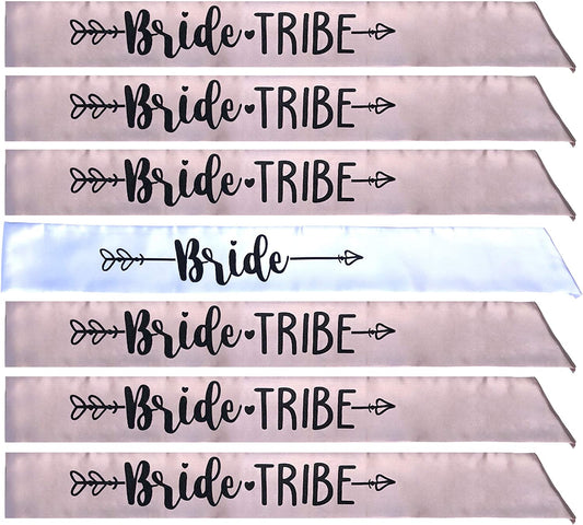 Bride Tribe 7Pc or 10Pc Satin Sash Set - Sophisticated & Fun Party Favors for Bachelorette Party, Bridal Shower & Wedding Party (Dusty Pink & Black, 7Pc Set)