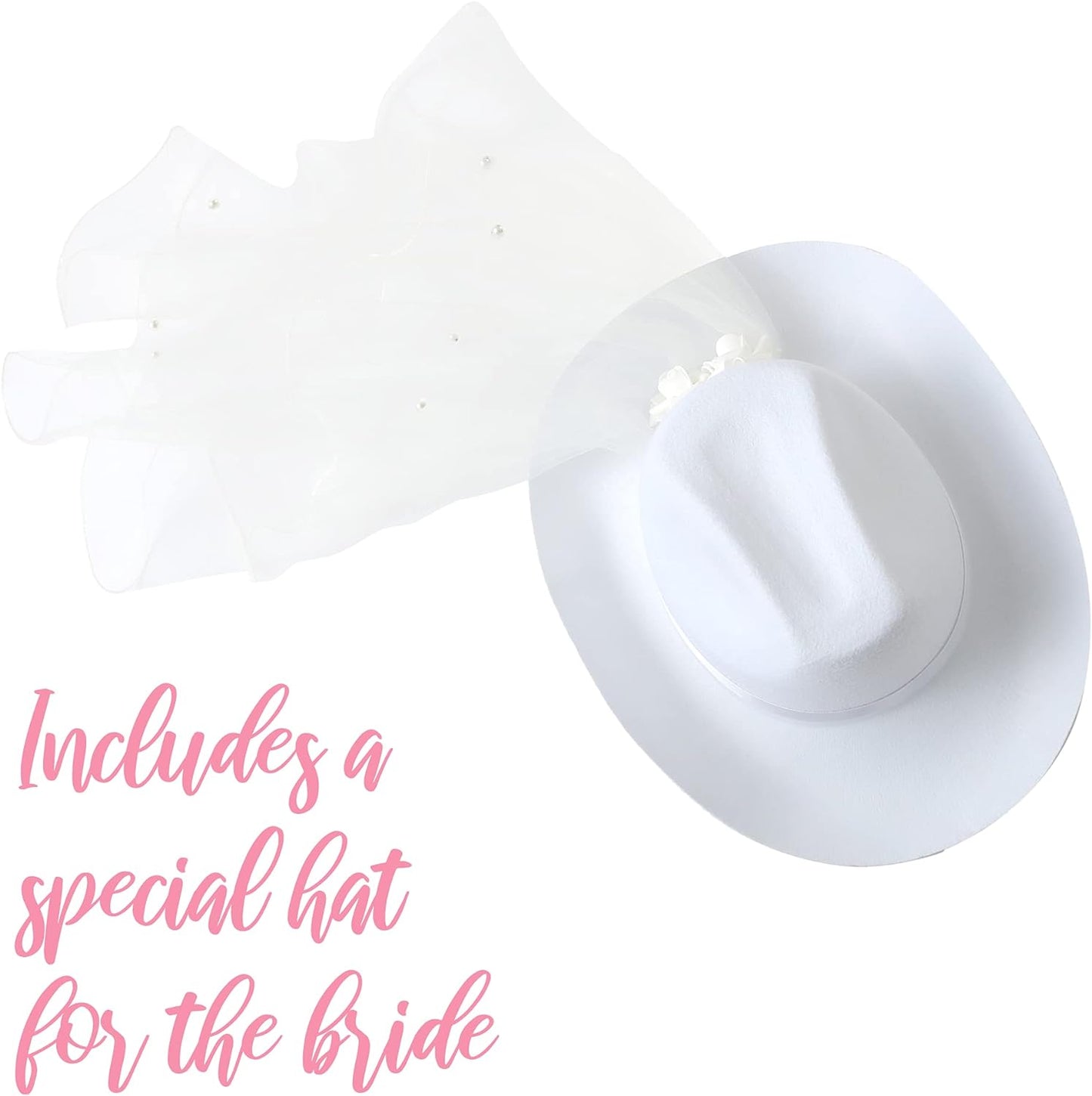 Bachelorette Cowgirl Hats Includes Bride White Cowboy Hat and Cowgirl Hats