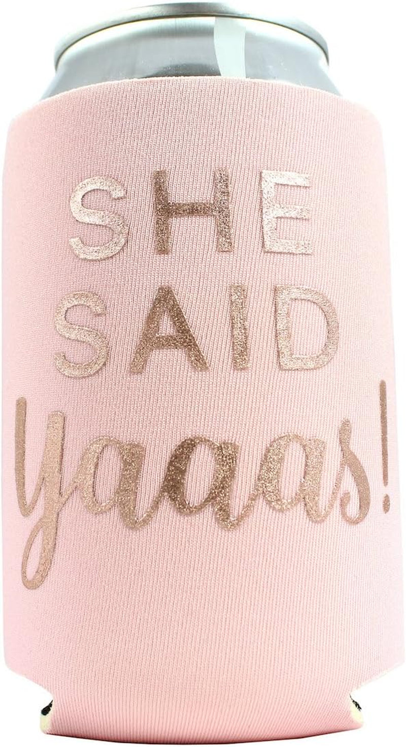 6Pc Set She Said Yaaas! & I Said Yaaas! Drink Coolers. Bachelorette, Bridal Shower, Wedding. 4Mm Thick Bottle Sleeves, Can Coolies, Beverage Insulators (6Pc Set, Blush & Rose Gold)